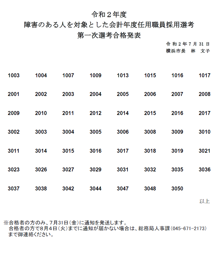 一次選考合格発表